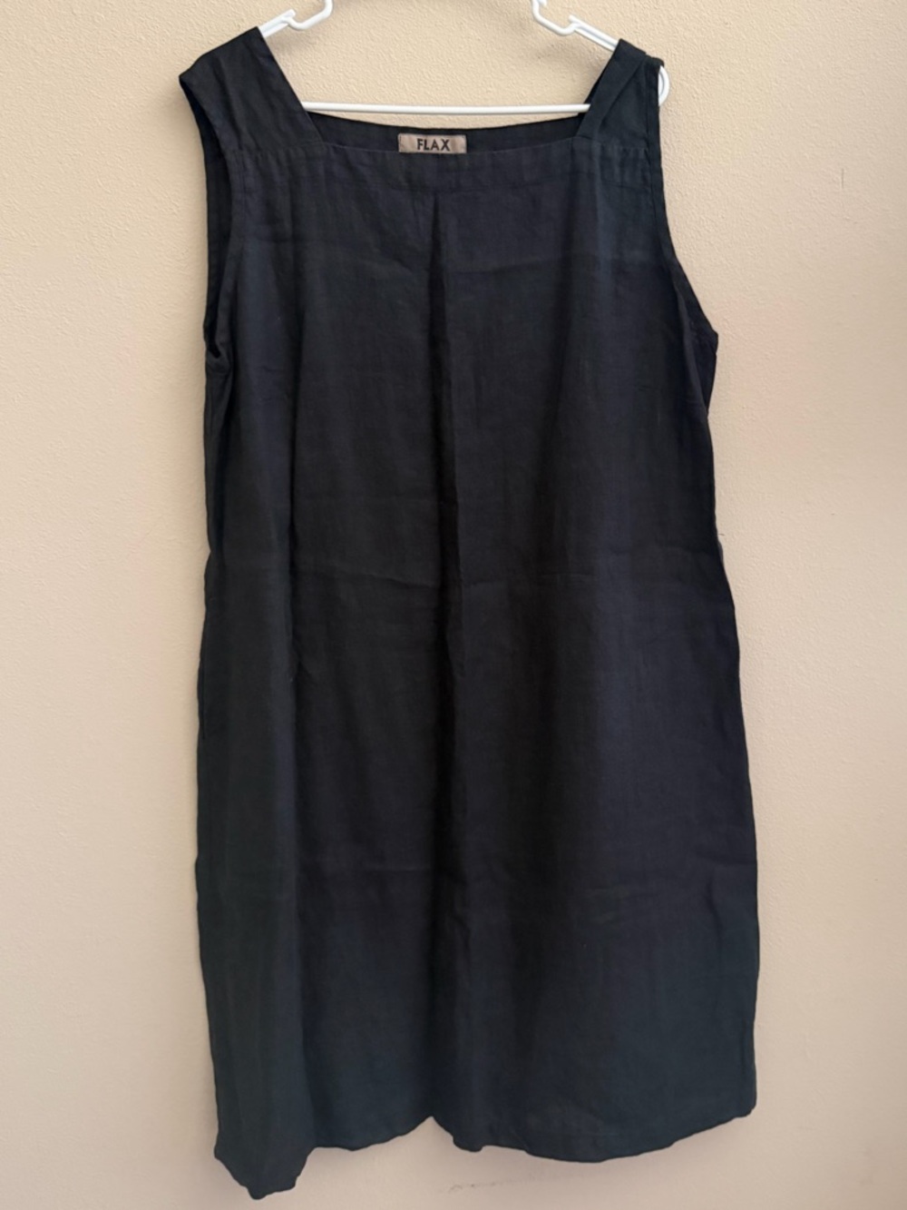 Flax Black Sleeveless Linen Square Neck Dress Size Large